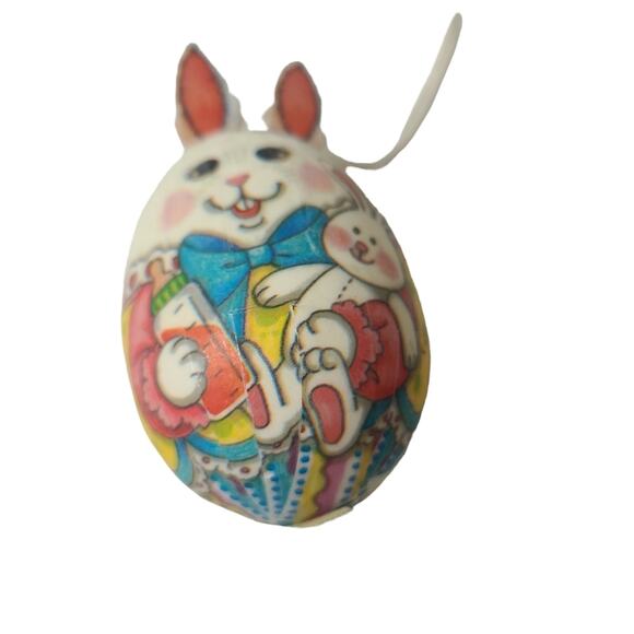 Vintage Paper Mache Bunny Shaped Easter Eggs Lot of 3 with Ties Decor Holiday - Picture 7 of 14